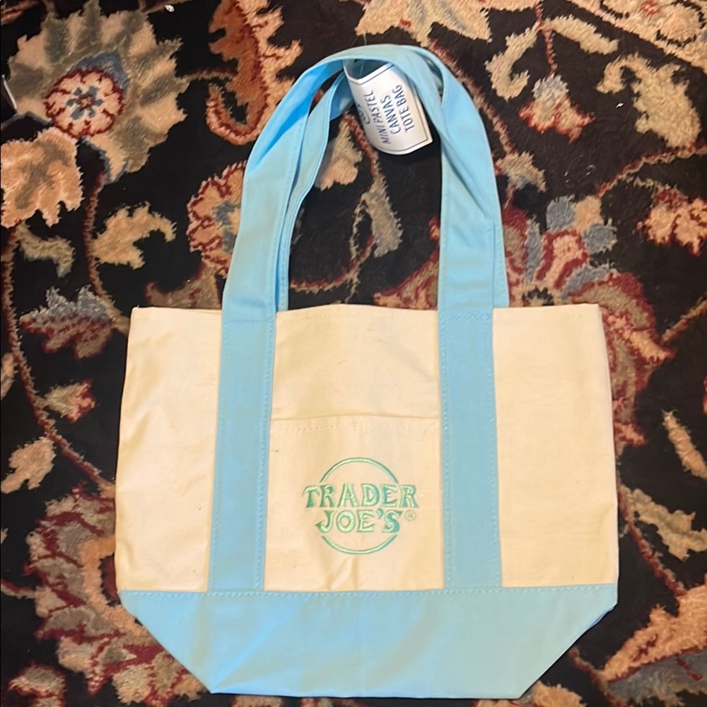 Elegant Blue and Cream Tote Bag with Canvas Design